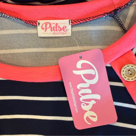 On Top Of The World Striped Top- Navy‎ & Neon Pink - Picture 3 of 6